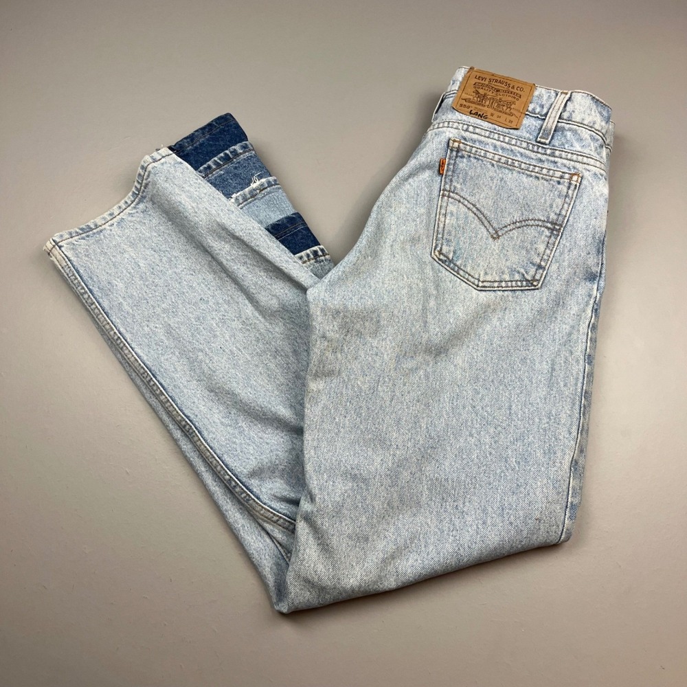Levi's 550 Jeans Mens 34Wx32L Light Wash Custom Patchwork Flare Orange Tab 1996